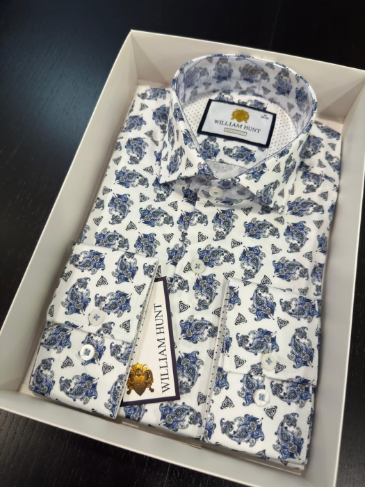 Outstanding flowered Forward Point Collar William Hunt Shirt Official shirt  Double Stand Collar Fastening (2 Button) Tailored Fit Double Cuff – Single Button Fastening on Sleeve  Long sleeved  shir