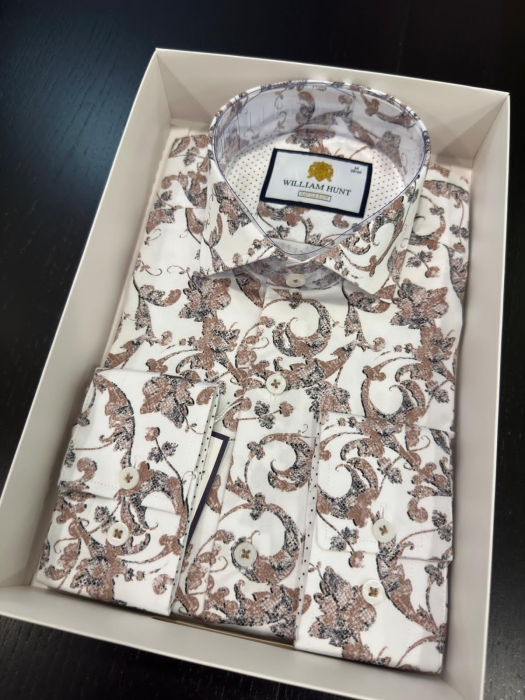 Exclusive White flowered Forward Point Collar William Hunt Shirt Official shirt  Double Stand Collar Fastening (2 Button) Tailored Fit Double Cuff – Single Button Fastening on Sleeve  Long sleeved  