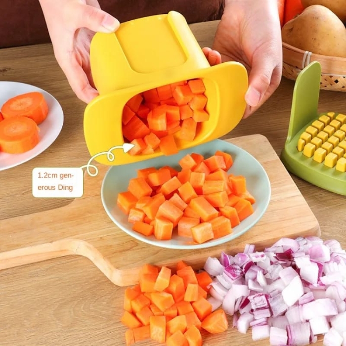 Order New Multifunctional Diced Onion Cutter Radish Carrots Ham Diced Cucumber Potato Slicer Household Hand Pressure Chip Cutting 