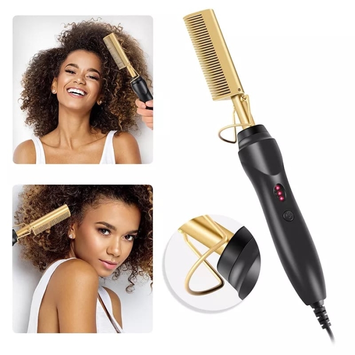 Hot Comb Hair Straightener, Electric Heating Comb, Portable Travel Anti-Scalding Beard Straightener, Press Comb, Ceramic Comb, Safety Portable Curling Iron, Heated Brush