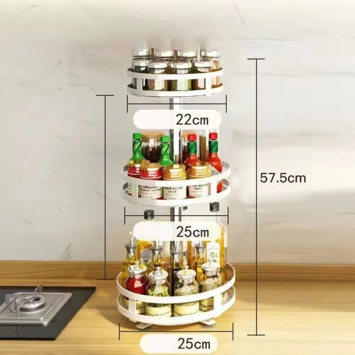 3m60° Rotating Kitchen Bathroo Storage Rack Oil Salt Sauce and Vinegar Spice Bottles Organizer [WHITE]