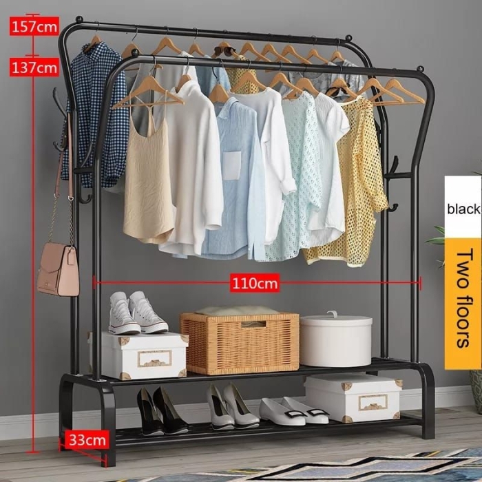 Stunning black CURVED DOUBLE POLE CLOTH RACK and Clothe hanger  carries up to 35kgs with Double pole coat rack Size:157cm*110*33 CM