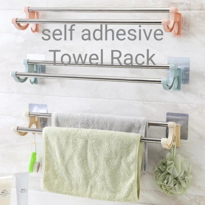 54cm self adhesive Double Pole Towel Holder, Towel Rack do both kitchen and  Bathroom Accessories