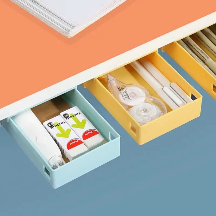 Hidden Under Desk Storage Drawer - Multifunctional Drawer-type Invisible Storage Box Can Be Stacked and Used As A Storage Organizer Suitable for Home Office Use