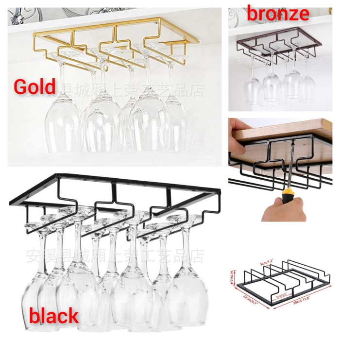 Dependable Gold Metallic heavy duty wine glass holder/Wine glass rack Holding 6 wine glasses in average comes with screws for firm holding available in the three colors