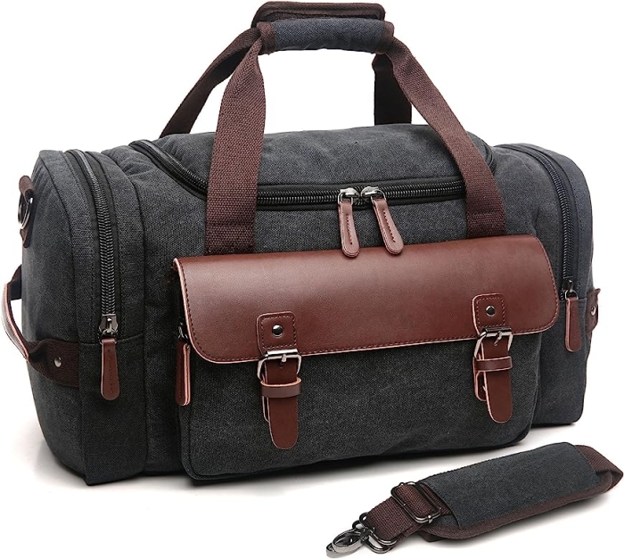 Order Canvas Leather Men Travel Bags Carry on Luggage Bags Men Duffel Bags Travel Tote Large Weekend Bag Overnight