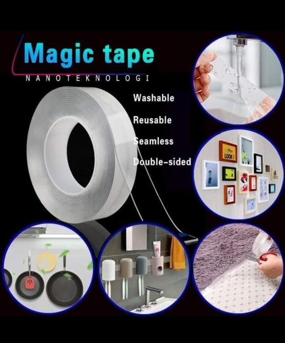 Washable, Reusable, Seamless, Strong, Clear, Adhesive double sided Magic tape made with Nanoteknology