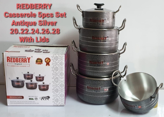 Order New Heavy duty casserole set Redberry cookware 5pcs aluminium casseroles with lids. Antique copper [GREY]