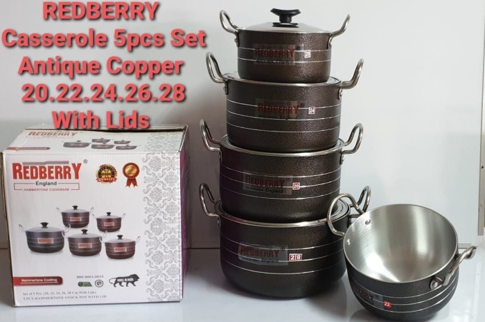 Order New Heavy duty casserole set Redberry cookware 5pcs aluminium casseroles with lids. Antique copper [BLACK]