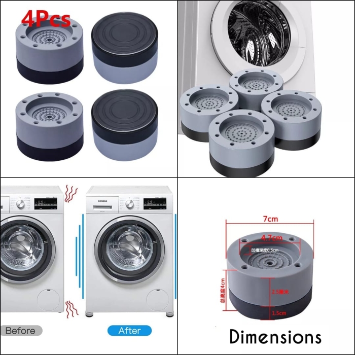 BSSTORE Anti-Vibration Washing Machine Feet Anti Slip Universal 1.5 Inch To Activate Vibration And Noise Generated By The Washing Machine, Pack Of 4 Wet