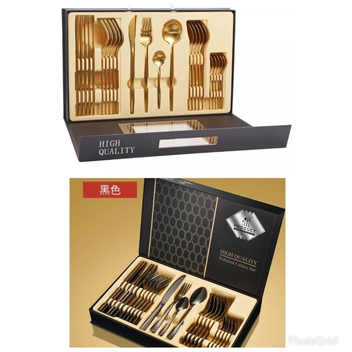 Order This  Life Enigma 24 Piece Cutlery Set - Rose Gold Plated - Stainless Steel - 6 Spoons, 6 Forks, 6 Knives, 6 Tea Spoons - Classy Gift Box Packing
