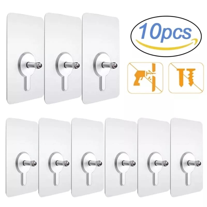 Transparent and traceless 10pcs Punch-Free Non-Marking Screw Stickers Wall Picture Hook Invisible Traceless Hardwall Drywall Picture Hanging Kit,Screw Length 10MM