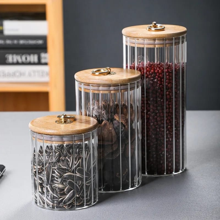 3pcs set Airtight Kitchen Glass Storage Jars 