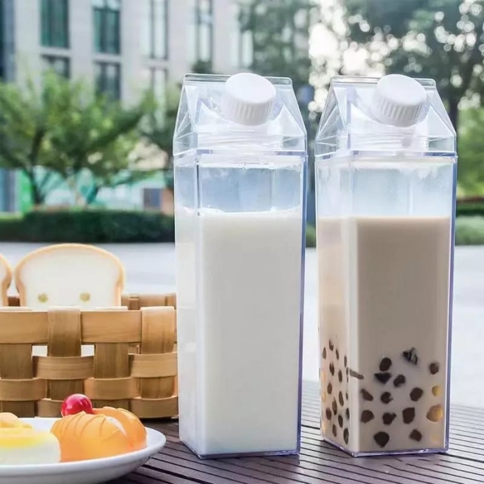 Clear Carton Plastic Milk / Water Bottles, Portable, Reusable Carton Shaped Water Container, Juice, Tea Jug for Travelling Sports Camping Outdoor Activities capacity 500ml