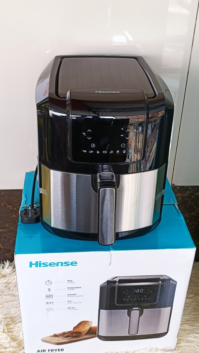 Hisense 6.3L Airfryer/Air Fryer/Air-Fryer Heat-Q Technology, Quick and Easy Meals, 8 Preset Menus and Menu-IQ Function, 1°F Precision, 90% less oil, Double-sided Handles Easy Carrying