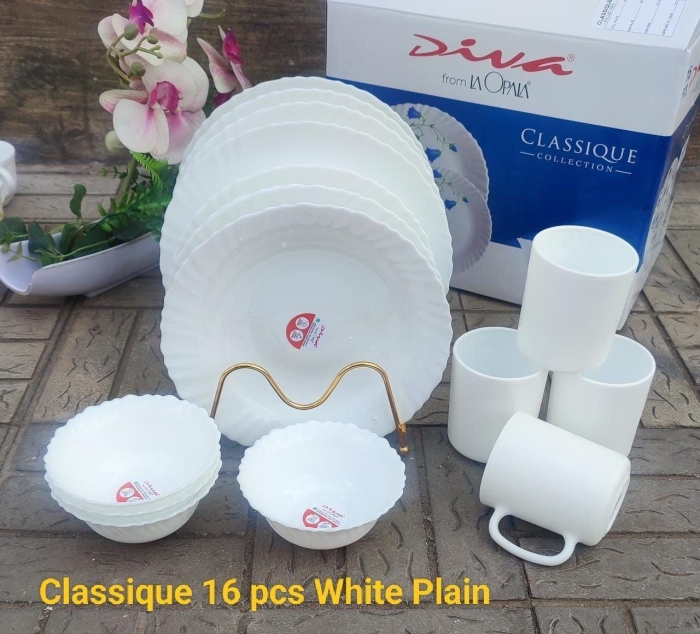 16 pcs Classique Dinner sets White Plain/Diva Opalware dinner sets