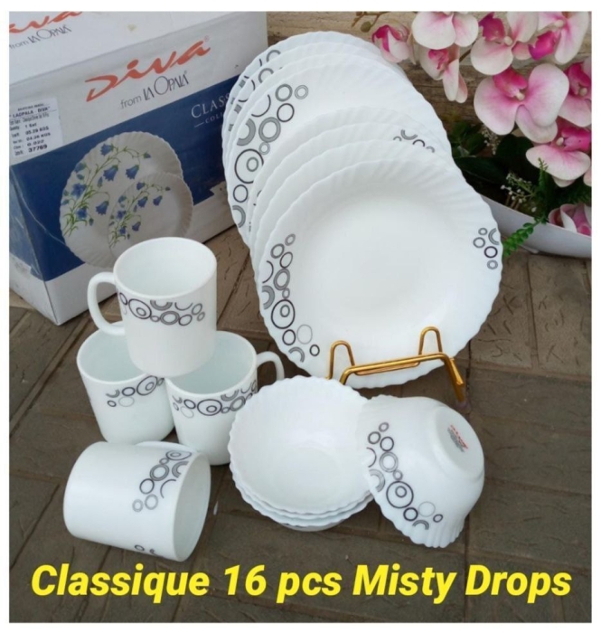 16 pcs Classique Dinner sets Misty Drops / Diva dinner sets/ with black dews on white surface prints