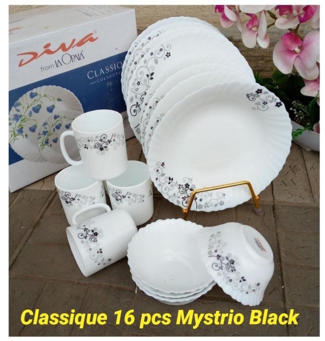 16 pcs Classique Dinner sets Mystrio Black / Black flowered Diva Dinner set