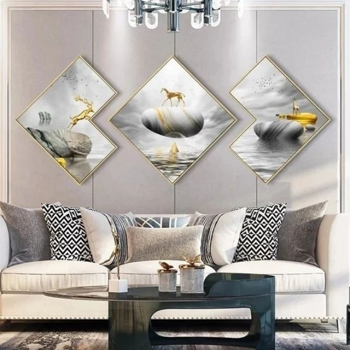 Living room aluminum decorative painting modern special-shaped decorative painting crystal porcelain sofa hanging wall painting