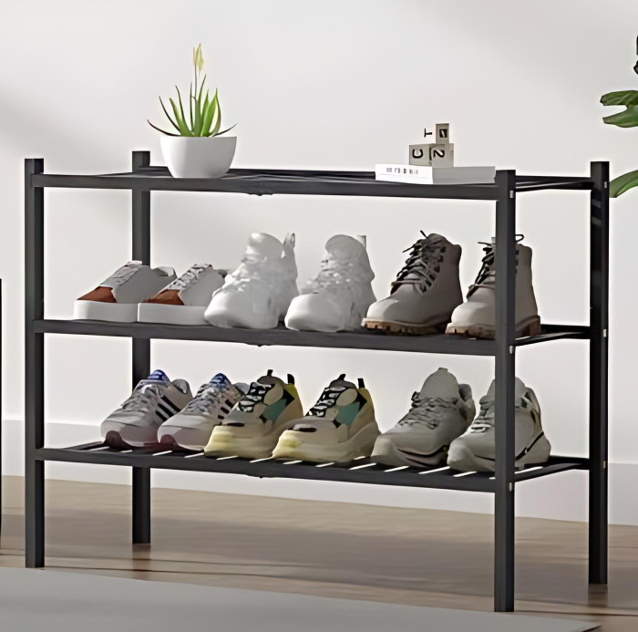 3 layered sturdy 12pcs capacity Metallic shoe rack/organzer