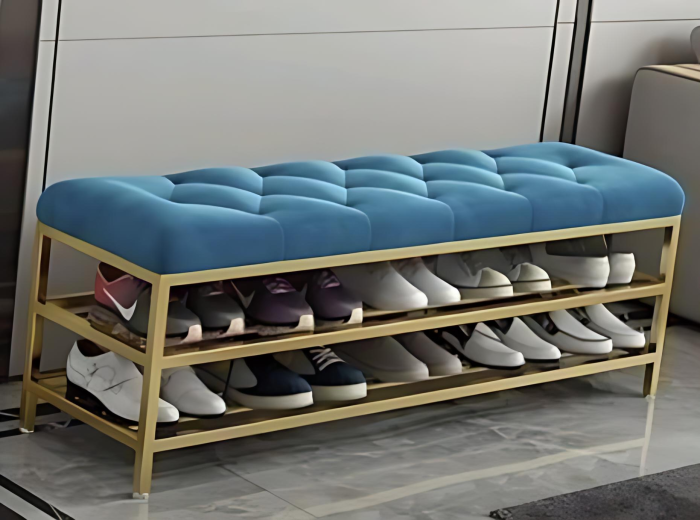 Luxury Padded Shoe Rack Bench – 2-Tier Organizer with Cushion Sea