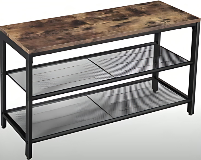 3*1*3 FT Metallc shoe rack with a Rustic Wooden Bench – 3-Tier Storage Organizer