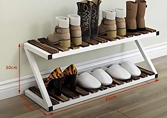8 pair capacity stylish shoe rack with wooden stamps for shoes and accessories