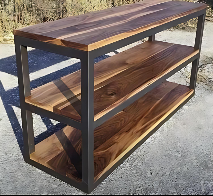 5*1.5*3ft Compact 3 layered metallic frames with rustic wooden shelves for shoe rack and Accessories