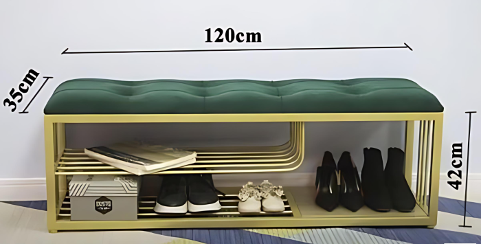 Durable metallic gold frame shoe rack, bench, and storage organizer