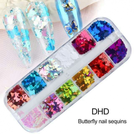 12 Grids Glitter Sequins for Nail Butterfly-shaped Flakes set 