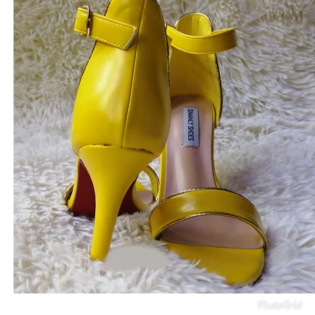 Yellow open toe ankle strap  ladies heels