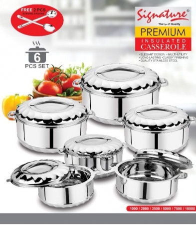 6 Piece Hotpots Double wall strong and insulated Premium Insulated Casserole Signature Hotpots
