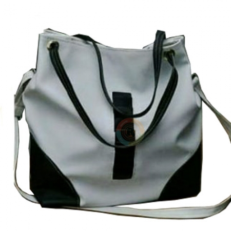 Black and White Leather Bucket Handbag