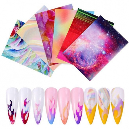 Flame Reflections Nail Decal Foil Stickers 6pcs set