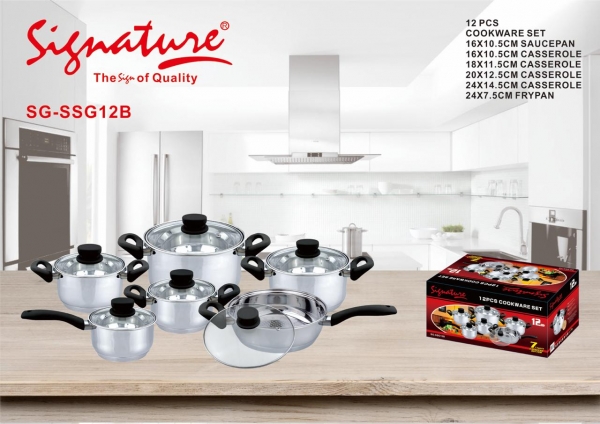 Signature 12 PCs Heavy Duty Stainless Steel Cookware Set