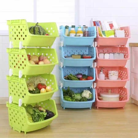 Stackable Single-deck Fruit Vegetable Storage Box Kitchen Organizer Basket Shelf(Without Lid Top)