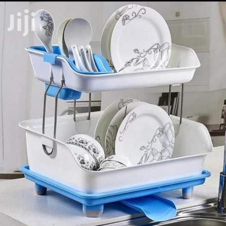 Original Mart Plastic 2 Layer Kitchen Dish Drainer Rack - Plate, Cutlery Utensil, Fruits and Vegetable Drying Drain and Storage Stand