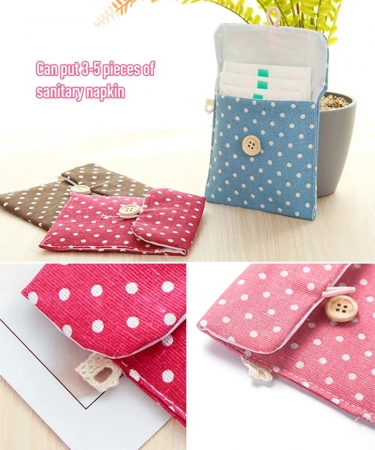 Ladies Portable Hygiene Sanitary Napkin Storage Bag Travel Tampon Bag,  Polka dot pattern design