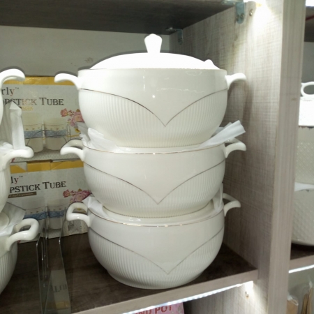 Redberry 3 in 1 white porcelain hotpots with lids
