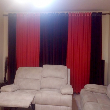3pc 1.5m by 1.5m curtain, 2m sheer  Dark brown and Orange Box Curtain