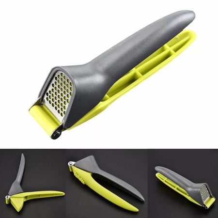 Stainless Steel Garlic Press with green and grey handle