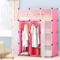 Pink DIY 3 column Plastic wardrobe