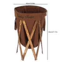 Laundry basket with foldable wooden stand