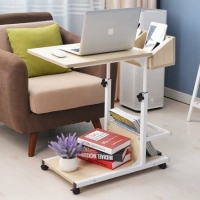 Movable Laptop Desk Height Adjustable Bed Table with Storage Shelf, Maple