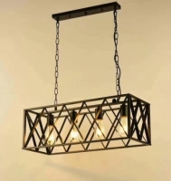 4 bulb Industrial Kitchen Island Pendant Lighting Open Cage Rectangle Rustic chandelier