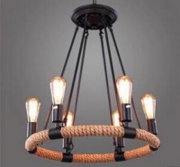 Superb Rustic Vintage Chandelier with 6 bulbs iron material plus rope