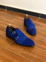 Blue suede leather shoes for men