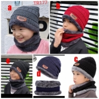 Warm 2 in 1 kids beanie hats neck shawl plus hat