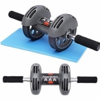  Power Stretch Roller Heavy Duty Spring Reflexive Effect Double Wheel Total Body Exerciser AB Roller (FREE KNEE PAD)