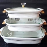3pcs Ceramic Food Warmer Chafing Dish For Food Service